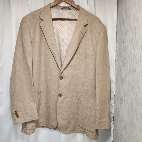 Alan Flusser Jacket Mens Large Beige Blazer Linen Cotton Blend Sport Coat Preppy - Picture 1 of 4